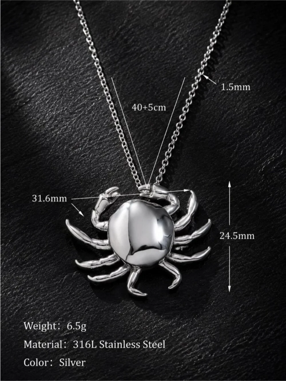 Shiny Silver color Crab Pendant Necklace